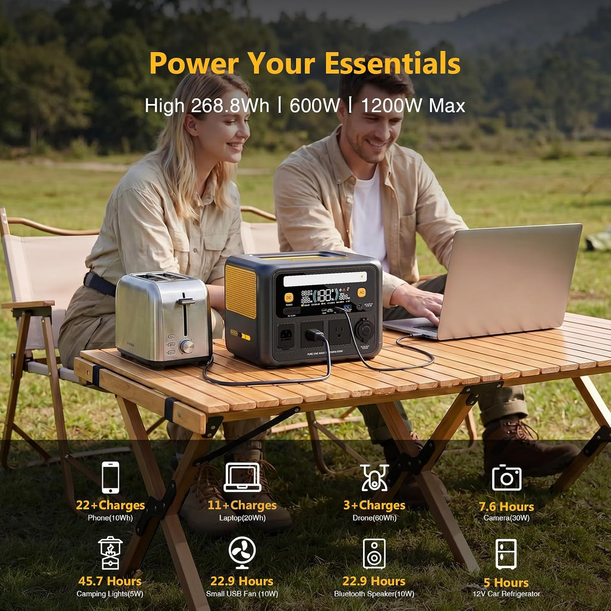 VTOMAN Jump 600X 600W Portable Power Station with 110W Foldable Solar Panel 170W Fast Recharge, 268.8Wh LiFePO4 Battery, 100W USB-C Output, 1200W Surge Solar Generator Kit for Camping, RV, Home Backup