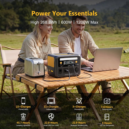 VTOMAN Jump 600X 600W Portable Power Station with 110W Foldable Solar Panel 170W Fast Recharge, 268.8Wh LiFePO4 Battery, 100W USB-C Output, 1200W Surge Solar Generator Kit for Camping, RV, Home Backup