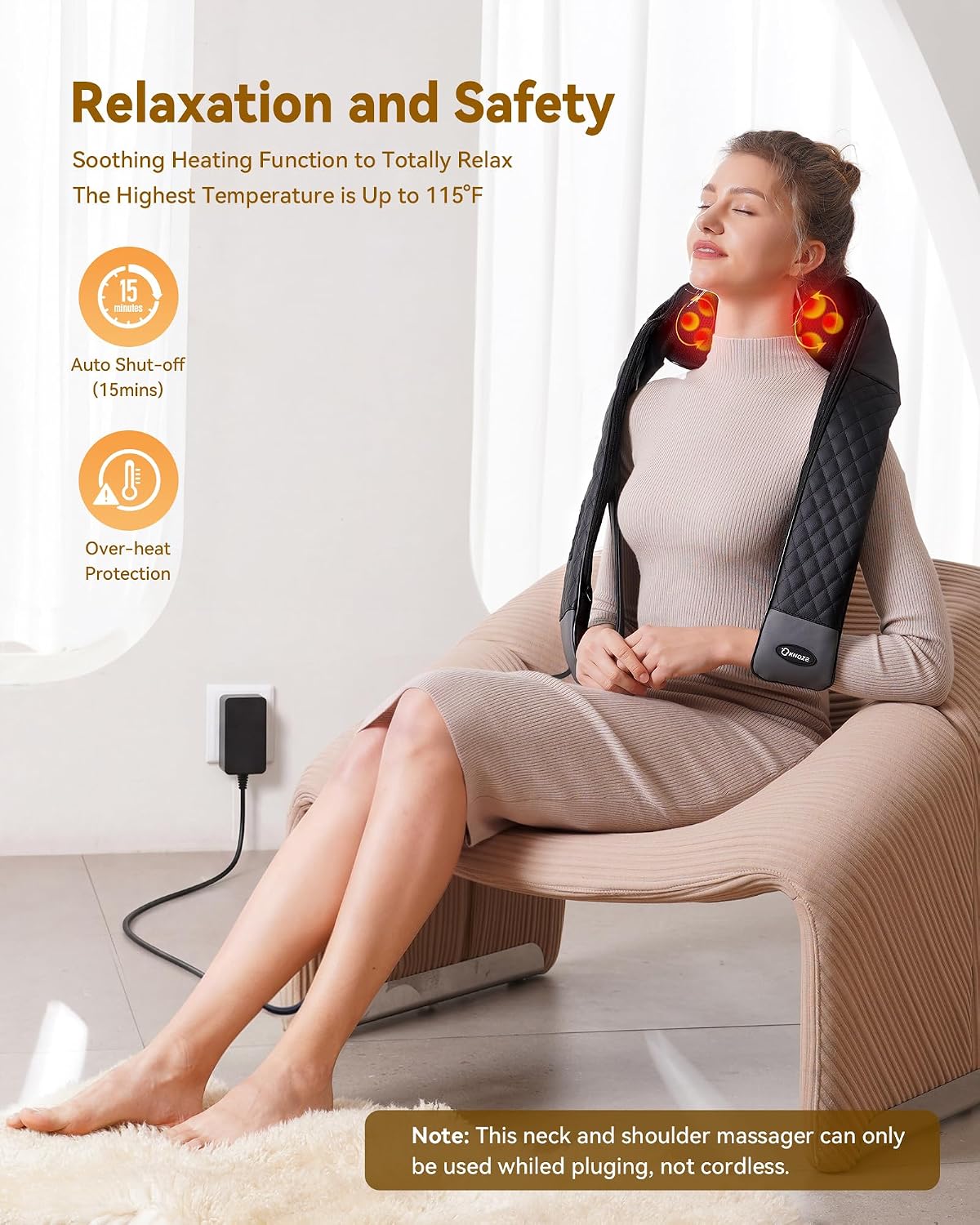 KNQZE Neck Massager with Heat, 4D Deep Tissue Shiatsu Kneading Massage, Adjustable Intensity, Full Body Massager for Neck, Back, Legs & Feet, Carbon Black