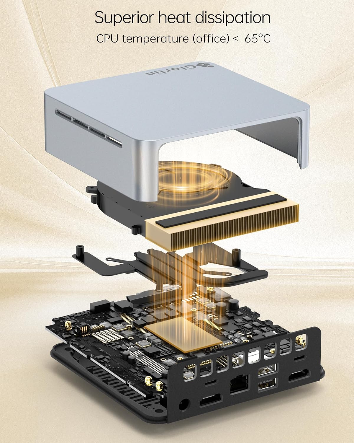 Glorlin Mini PC, AMD Ryzen 5 3501U CPU (Beats N95, Up to 3.7 GHz, 4C/8T) Small Desktop Computer 16GB DDR4 RAM 512GB NVMe SSD WiFi 6 Bluetooth 5.3 Dual HDMI DP Support Three 4K Display for Home Office