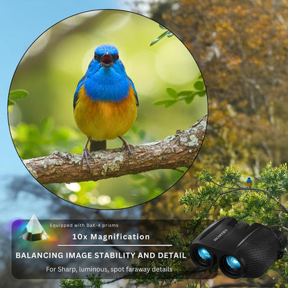 Hontry 10x25 Compact Binoculars for Adults & Kids, 25mm Objective Lens, Compact Lightweight Binoculars with BAK-4 Prisms for Bird Watching, Sports, Travel & Outdoor Activities