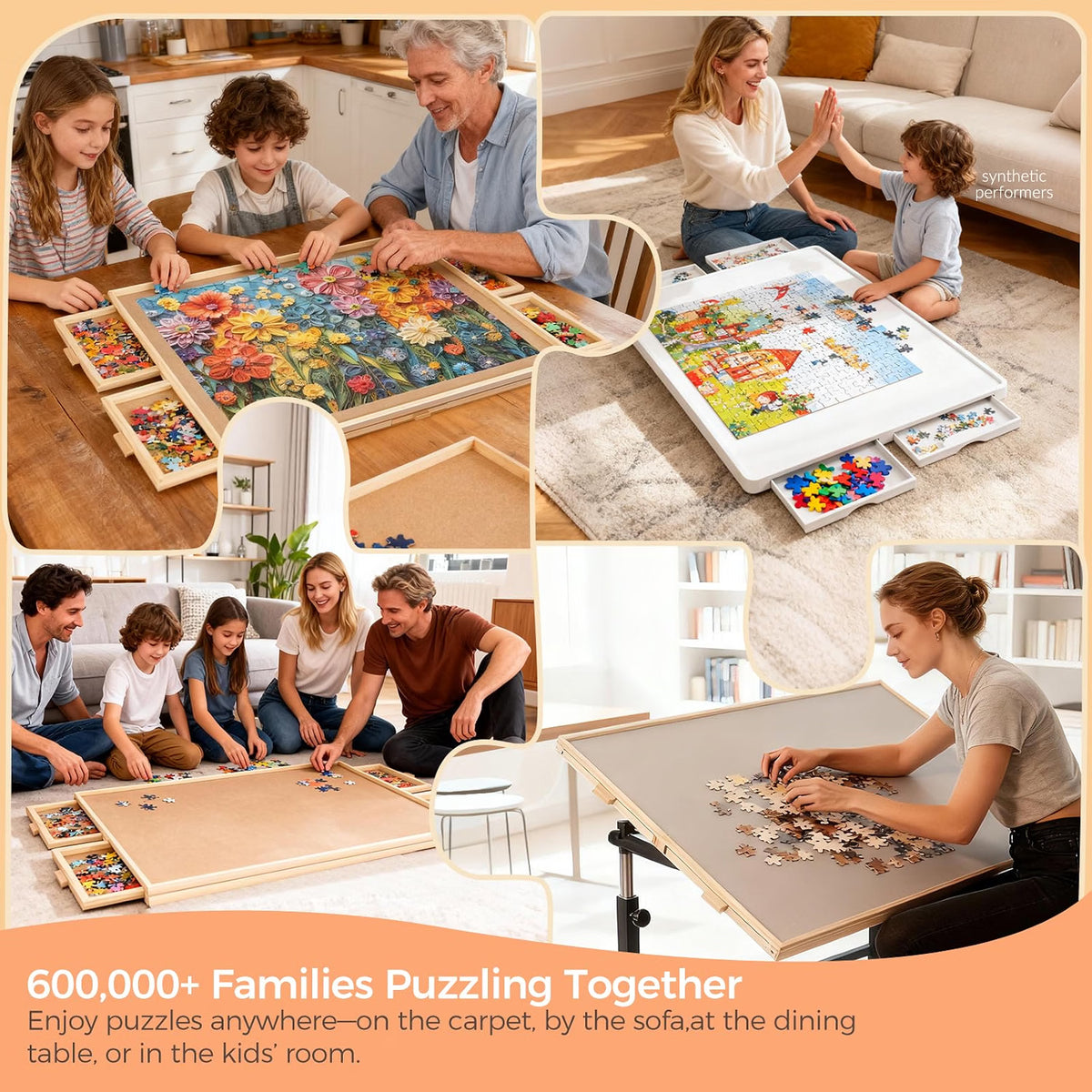 ALL4JIG 2000-Piece Rotating Puzzle Board with 6 Drawers & Cover, 28.5" x 40.16" Portable Jigsaw Puzzle Table with 360° Lazy Susan, Wooden Puzzle Surface for Adults, Crafts & Building