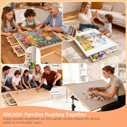ALL4JIG 2000-Piece Rotating Puzzle Board with 6 Drawers & Cover, 28.5" x 40.16" Portable Jigsaw Puzzle Table with 360° Lazy Susan, Wooden Puzzle Surface for Adults, Crafts & Building
