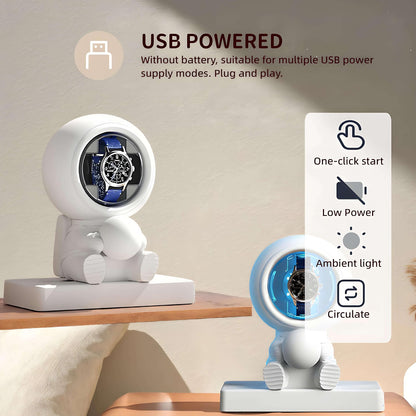 phpanly Single Watch Winder for Automatic Watches, Ultra-Low-Noise USB-Powered Watch Winder with 3 Rotation Modes, Soft Watch Pillow, Modern White
