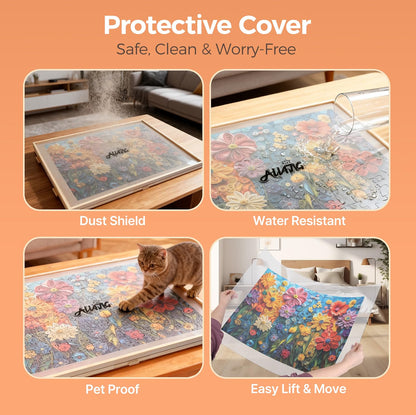 ALL4JIG 2000-Piece Rotating Puzzle Board with 6 Drawers & Cover, 28.5" x 40.16" Portable Jigsaw Puzzle Table with 360° Lazy Susan, Wooden Puzzle Surface for Adults, Crafts & Building