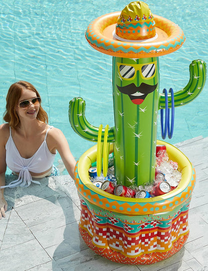 Jasonwell Inflatable Pool Party Cooler, X-Large Cactus Drink Holder & Ice Bucket with 4 Toss Rings, Inflatable Pool Party Game & Tropical Beach Decoration for Kids & Adults, Green