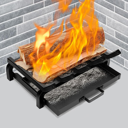 17 Inch Fireplace Grate with Ember & Ash Trays Pan Wood Stove Log Grates Set, Heavy Duty, Rack Holder Pit, Indoor Outdoor, Chimney Hearth