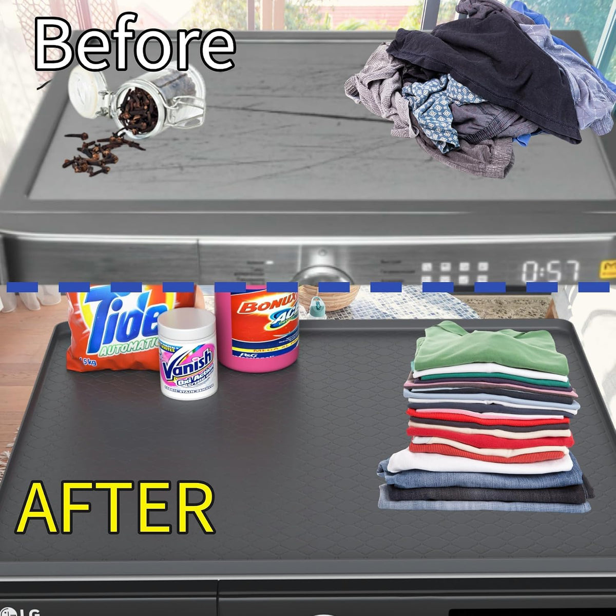 Washer and Dryer Topper Protector, 2 Pcs 27''x 27'' Black Silicone Laundry Top Washing Machine Top Cover, Non-Slip Rubber Mat Large Washer and Dryer Cover for the Top