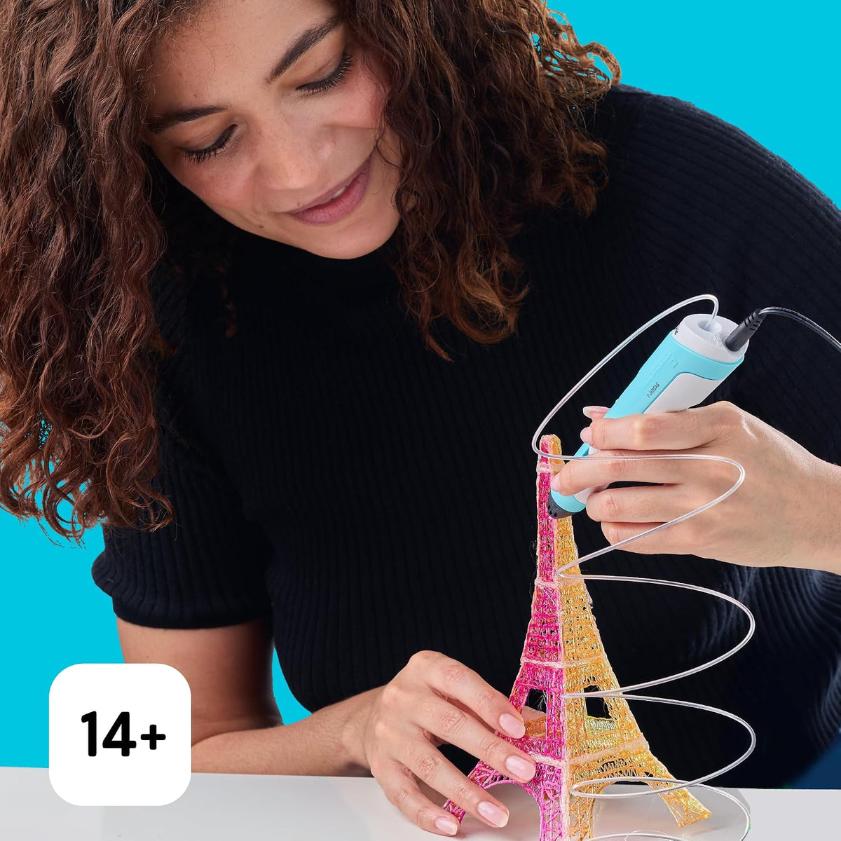 SCRIB3D P1 3D Printing Pen with Display, 3 Starter PLA Colors, Stencil Book & Project Guide, Adjustable Temperature & Stepless Speed Control, Blue White Black