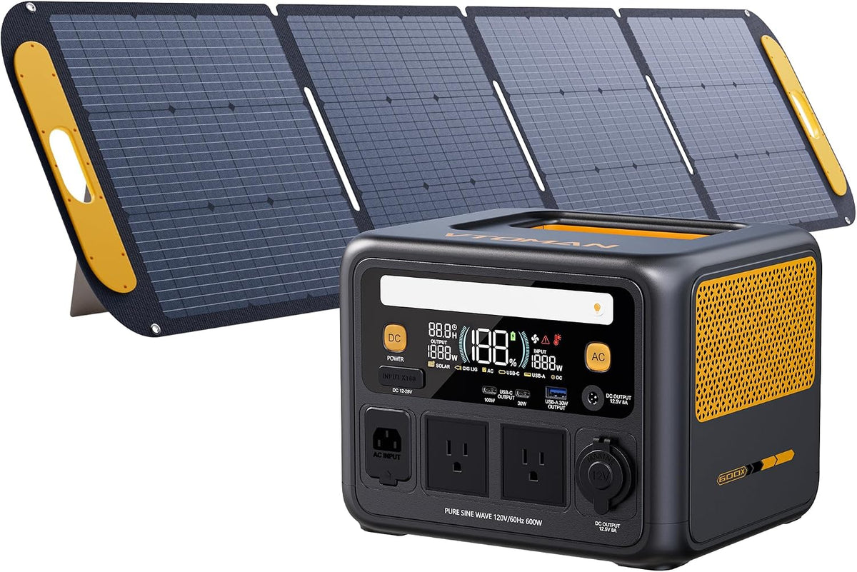 VTOMAN Jump 600X 600W Portable Power Station with 110W Foldable Solar Panel 170W Fast Recharge, 268.8Wh LiFePO4 Battery, 100W USB-C Output, 1200W Surge Solar Generator Kit for Camping, RV, Home Backup