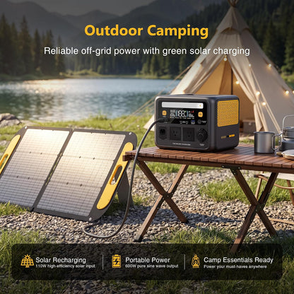 VTOMAN Jump 600X 600W Portable Power Station with 110W Foldable Solar Panel 170W Fast Recharge, 268.8Wh LiFePO4 Battery, 100W USB-C Output, 1200W Surge Solar Generator Kit for Camping, RV, Home Backup