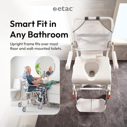 Etac Swift Mobile-2 Rolling Shower Commode Chair for Elderly, 353 lb, White Bedside Commode with Adjustable Height, Armrests and Backrest, Wheeled Shower Chair, Disabled Bathing