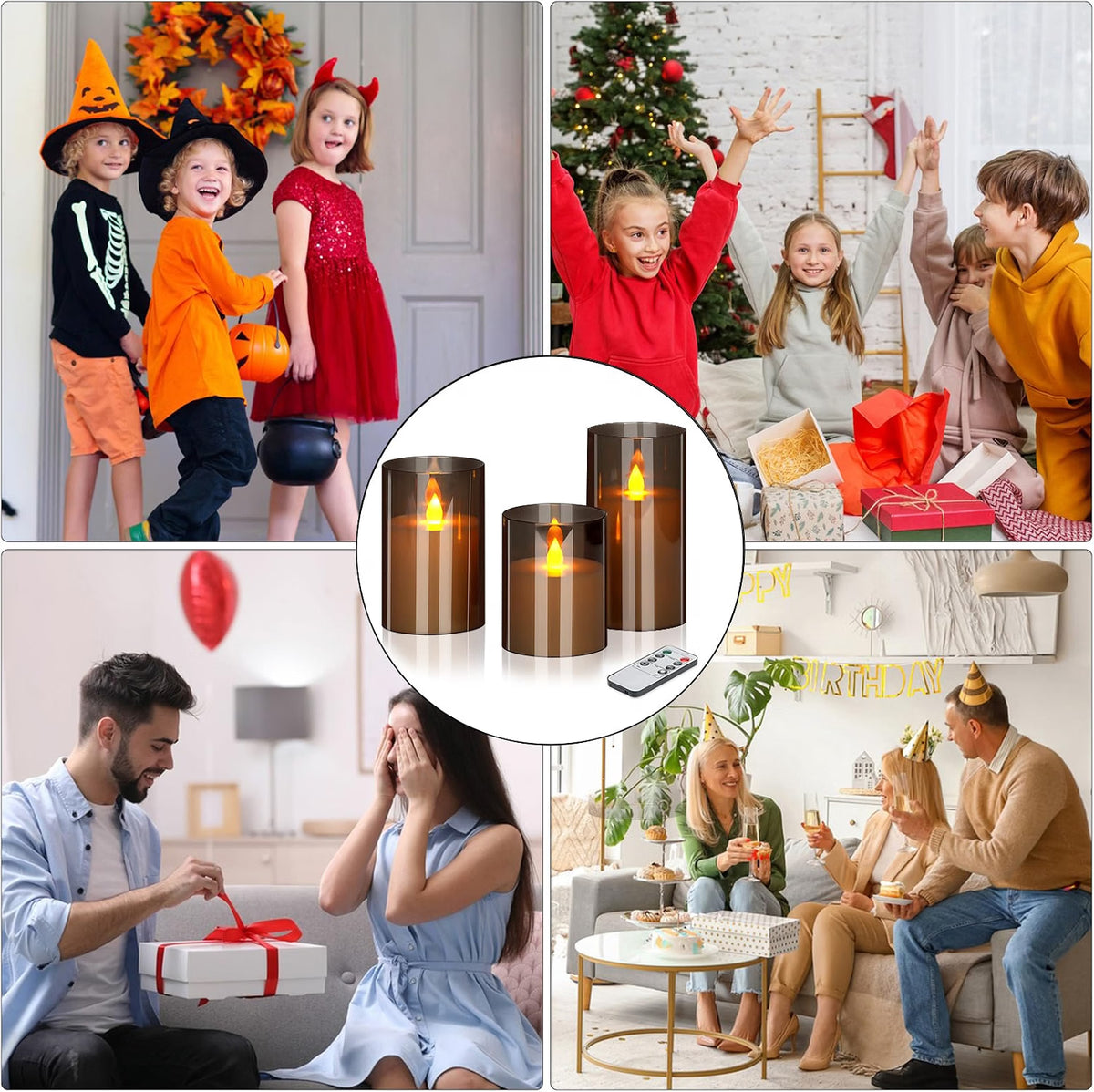 wemarry Flameless Candles, Acrylic Pillars, 3-Pack with Remote