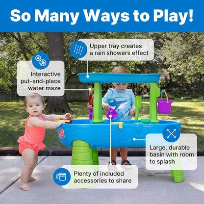 Step2 Rain Showers Splash Pond Toddler Water Table, Outdoor Kids Water Sensory Table with 13-Piece Water Toy Accessories, STEM Water Play, Ages 18+ Months, Blue & Green