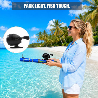 Tomotato Fishing Catapult Rod, 15" Portable Fishing Pole with Reel, 2 Latex Tubes, Metal Lure & Carry Bag, Complete Casting Kit for Saltwater & Freshwater Fishing