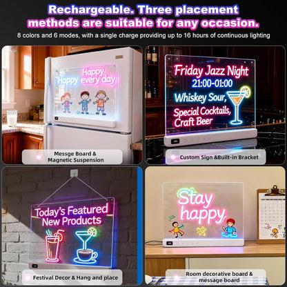 Cosmody Rechargeable LED Drawing Board for Kids Ages 3+, 16-Inch Light Up Neon Drawing Pad with 8 RGB Colors & 6 Modes, Tracing Book, Markers & Stand, White
