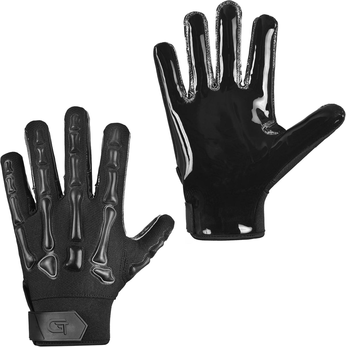HyperionFlo Essentials Youth American Football Gloves, Wide Receiver Gloves with Tacky Silicone Grip Palm, Finger Protection, Youth Large, Matt Black