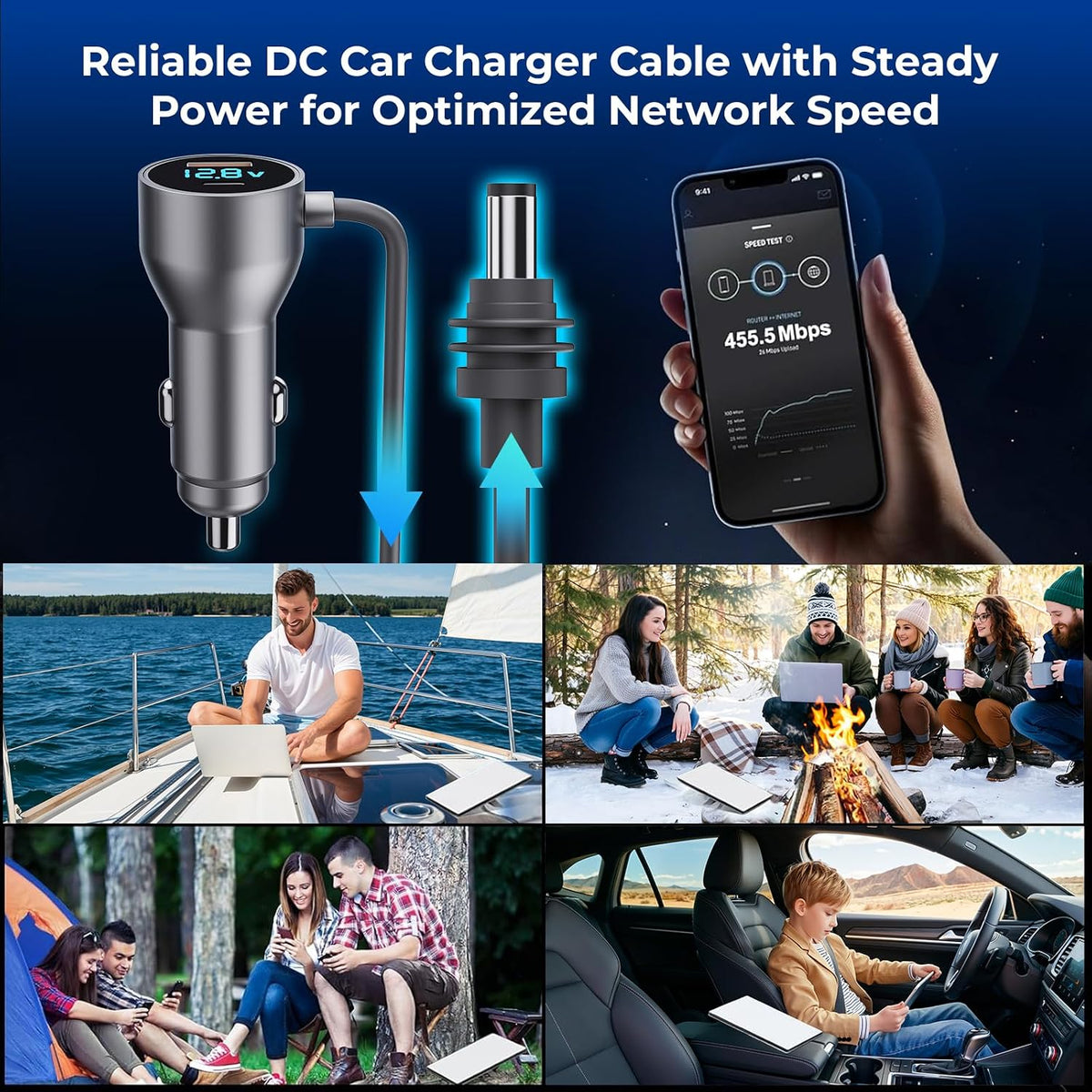 Starlink Mini Cable,Starlink Mini Accessories Car Charger, 3-in-1 DC Power Cable with 12V-48V Cigarette Lighter Adapter,PD 30W + USB-A 30W + DC 72W Car Power Supply for Trucks, RVs, Boats(9.9Ft)