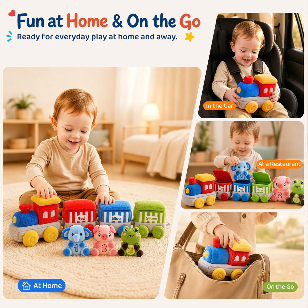 SAIMAND Soft Plush Animal Train Sensory Playset, 12-18 Months