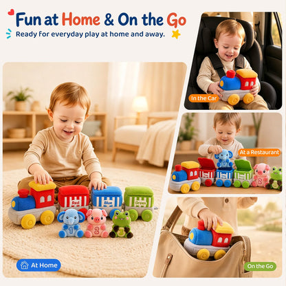 SAIMAND Soft Plush Animal Train Sensory Playset, 12-18 Months