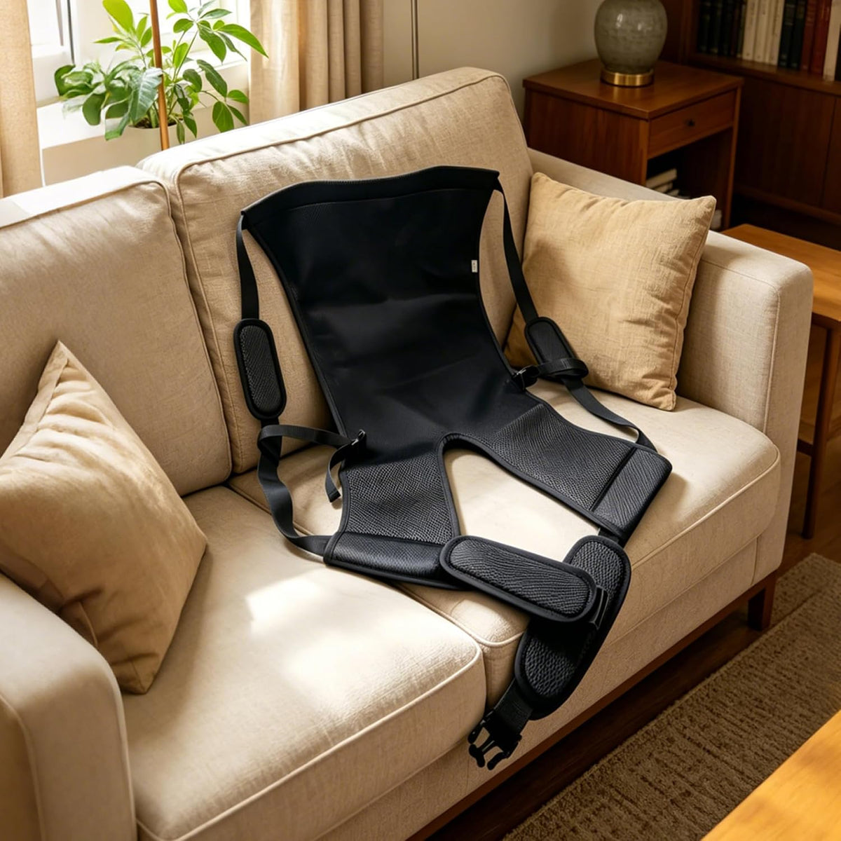 One-Person Transfer Sling for Elderly and Disabled - Patient Lift Transfer Belt, Up and Down Stairs Lift Assist Devices for Seniors, Handicap, Bedridden(Black)