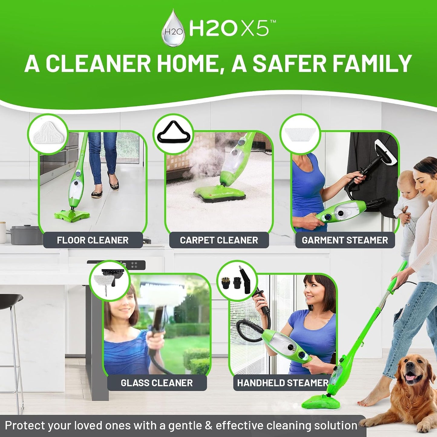 H2O X5 Steam Mop & Handheld Steam Cleaner | 5-in-1 Floor Steamer | Hardwood, Tile & Laminate Cleaner | Carpet Glider Included | Grout, Window & Garment Attachments