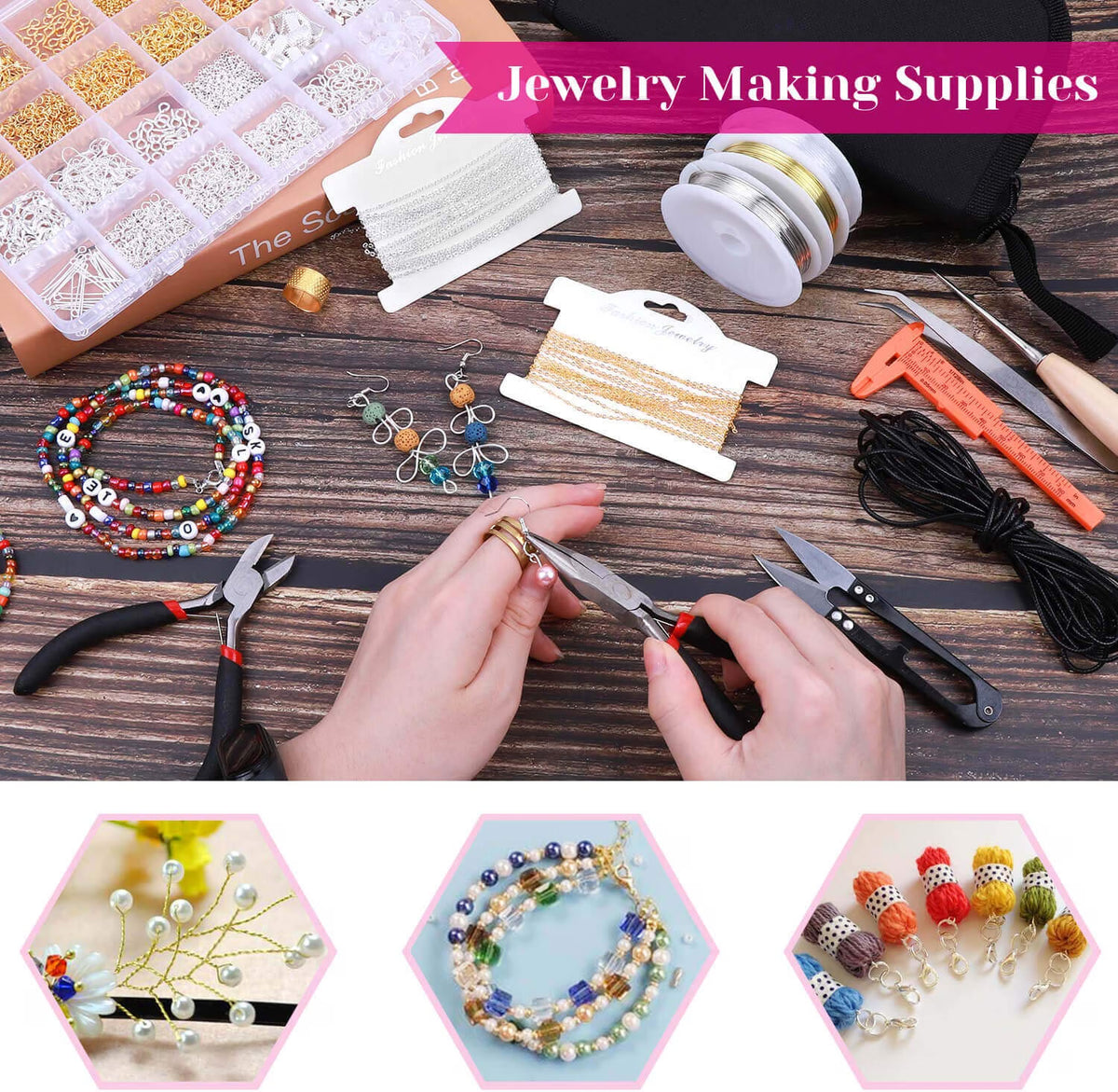 shynek 1857-Piece Jewelry Making Supplies Kit for Adults, Jewelry Making Tools with Pliers, Earring Hooks, Wires, Chains, Findings & Helping Hands for Crafts, Repair & DIY Projects