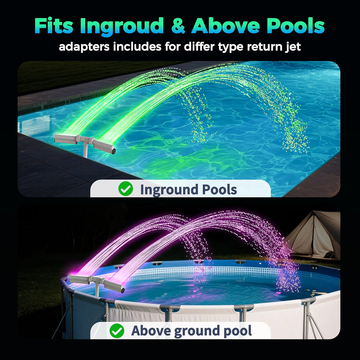 Klleyna Pool Fountain with 7-Color LED Lights, Dual Waterfall Sprayer, Remote Control, Adjustable 15-22" Height, Rechargeable Pool Fountain for Above Ground & Inground Pools, Gray