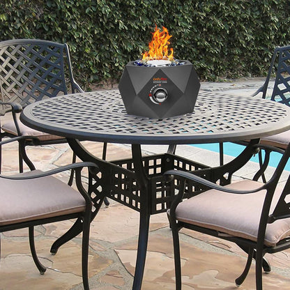 14" Modern Gas Fire Pit Side-Mounted, Tabletop Fireplace, FP004 Portable Outdoor Propane Firepit with Glass Stones for Patio Backyard Porch Camping RV Tailgating, 5400BTU