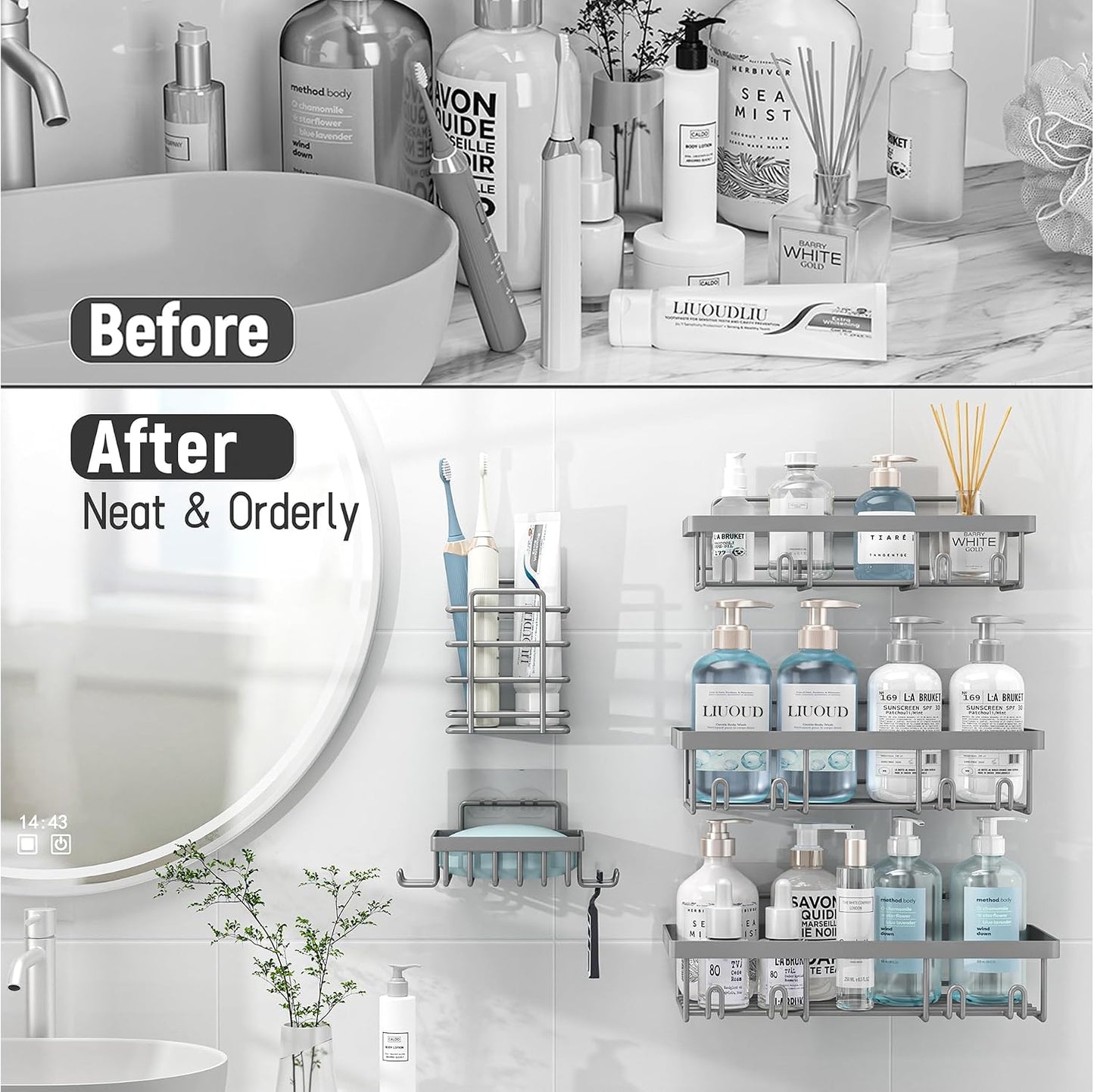 Liuoud 5 Pack Shower Caddy for Inside Shower, Grey Bathroom Storage Decor
