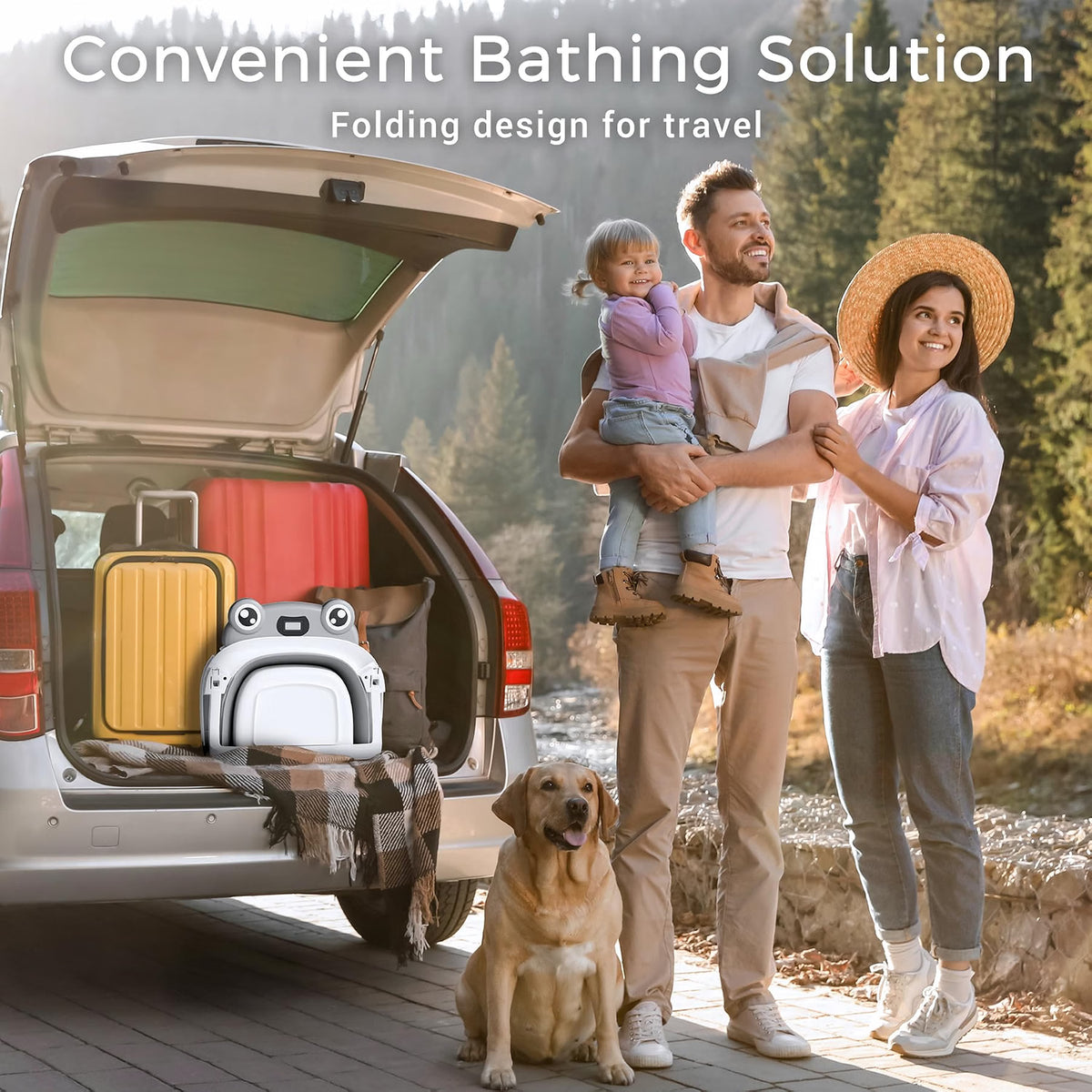 Bunwag Collapsible Baby Bathtub for Newborn to Toddler, Portable Infant Bath Tub with Soft Cushion, Temperature Sensor, Thermosensitive Drain Plug & No-Slip Feet, Gray