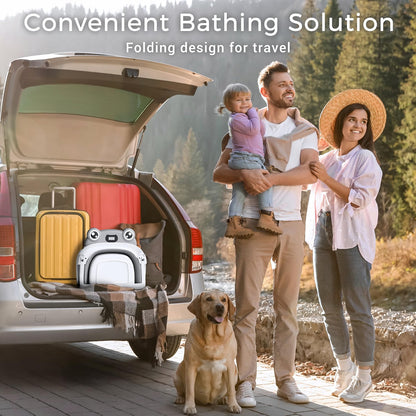 Bunwag Collapsible Baby Bathtub for Newborn to Toddler, Portable Infant Bath Tub with Soft Cushion, Temperature Sensor, Thermosensitive Drain Plug & No-Slip Feet, Gray