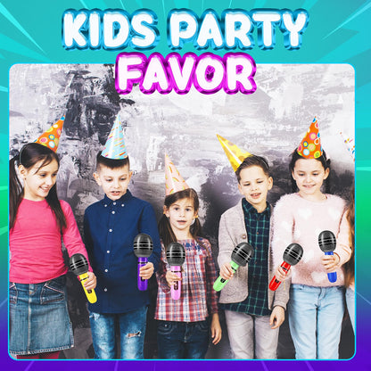 Bedwina Inflatable Microphones, 12-Pack 10-Inch Neon Karaoke Party Favors, Blow-Up Music Props for Kids & Adults, Photo Booth Decorations & Party Supplies