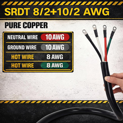 Kanayu 10FT 40 Amp 4 Prong Replacement Range Power Cord NEMA 14-50p to 4-Wire, Compatible with EV Plug/J1772 Connector, 8/2+10/2 AWG SDRT, Etl Listed