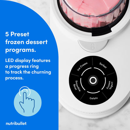 nutribullet Chill Ice Cream Maker, Frozen Dessert Maker with 5 Preset Programs, 2 Pint Cups & Lids for Ice Cream, Sorbet, Gelato, Smoothie Bowls & Frozen Yogurt
