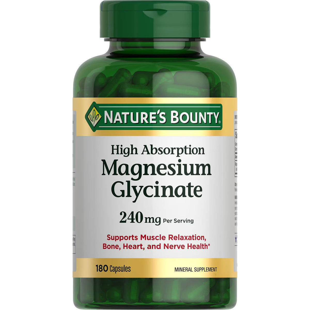 Nature's Bounty Magnesium Glycinate Capsules, 240mg, 180 Ct.