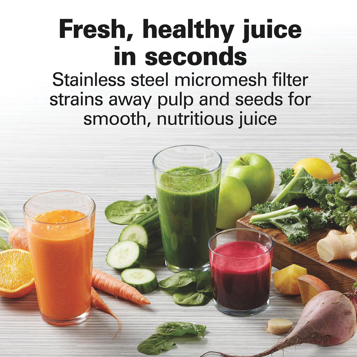 Hamilton Beach 800 Watt Easy Clean Juice Extractor, Easy Sweep Cleaning Tool, 3-Inch Extra-Large Feed Chute, 80 Oz. Pulp Bin, Dual-Speed Juicer