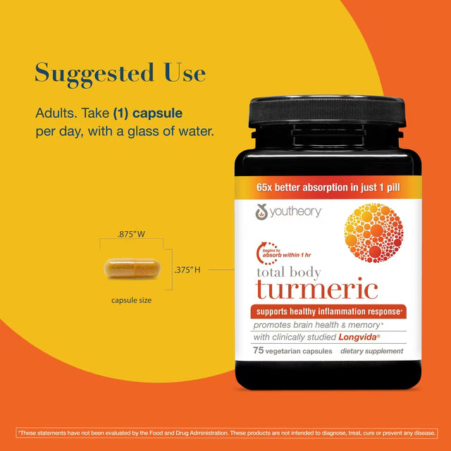 Youtheory Total Body Turmeric with Longvida, 75 Ct.