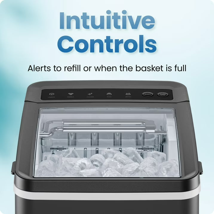 Iceman by Chefman Dual-Size Compact Bullet Ice Machine, 26 lb Daily Ice Production, 2 Ice Sizes, Self-Cleaning Countertop Ice Maker, Black
