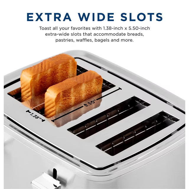 GE 4-Slice Stainless Steel Toaster, Extra Wide Slots, 7 Shade Settings