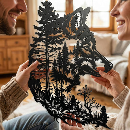 LPRVCH Wolf Metal Wall Art, Rustic Wolf Wall Decor, Black, 16.1 x 11 Inch