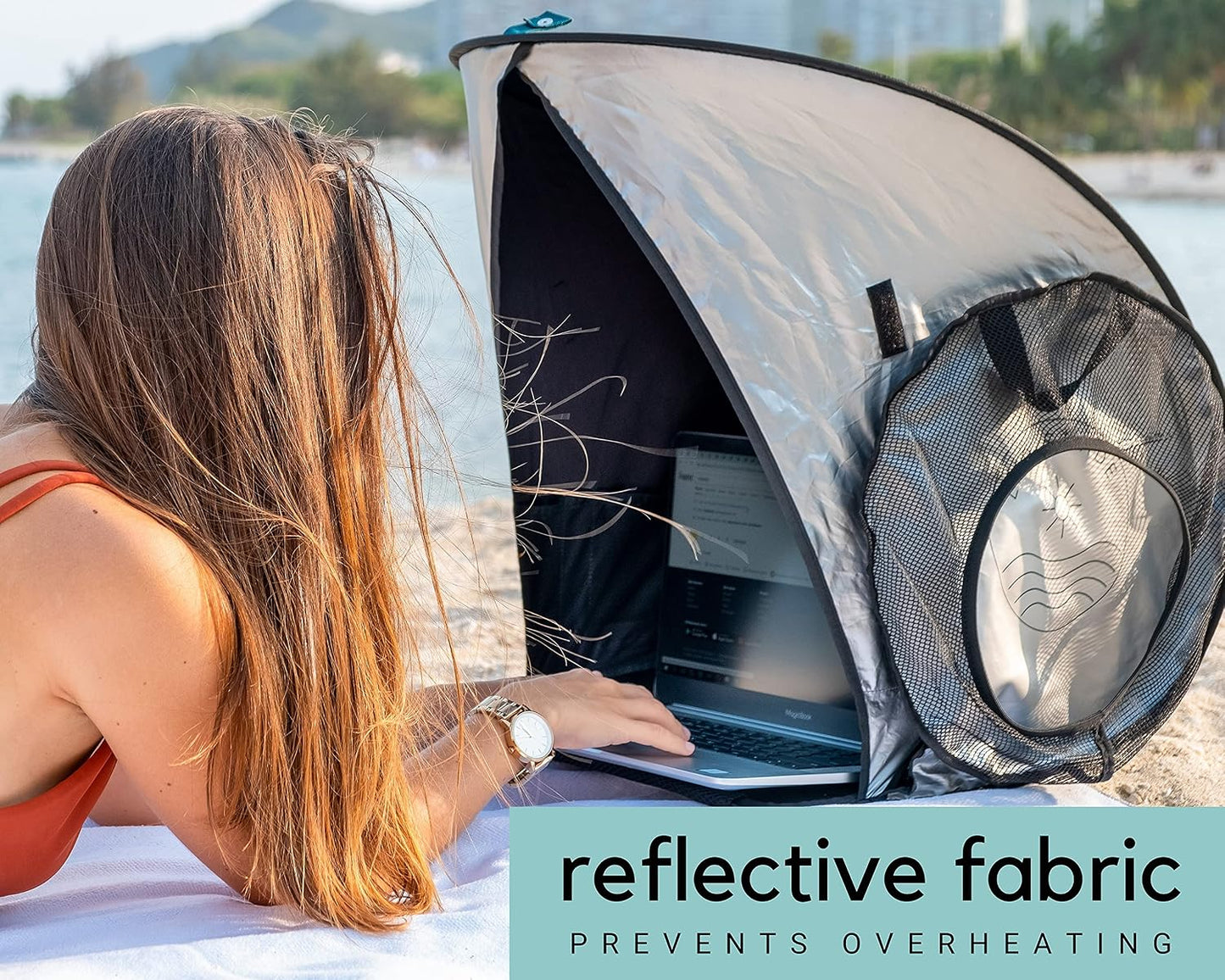 Laptop Sun Shade for Working Outside | Glare Blocker | Heat Reflective | Waterproof | Fits up to 17” Screens | Foldable & Portable Privacy Screen Hood Tent for Outdoors | Perfect Viewing Angle