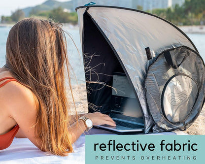 Laptop Sun Shade for Working Outside | Glare Blocker | Heat Reflective | Waterproof | Fits up to 17” Screens | Foldable & Portable Privacy Screen Hood Tent for Outdoors | Perfect Viewing Angle