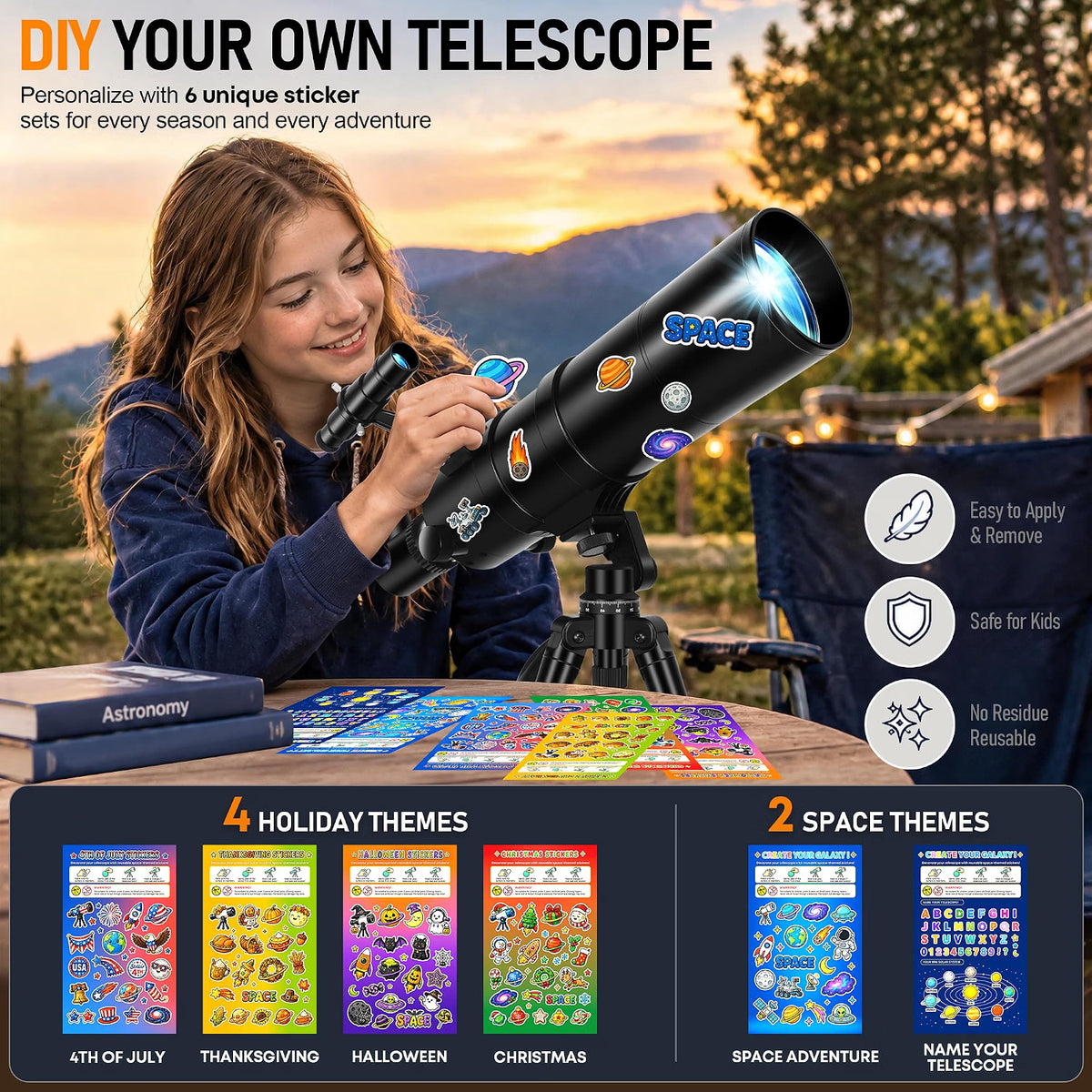 Feicosky 90mm Aperture 600mm Refractor Telescope for Adults & Kids, 24X–180X High Power Astronomy Telescope with Adjustable Tripod, Folding Stool, Phone Adapter & Carry Bag