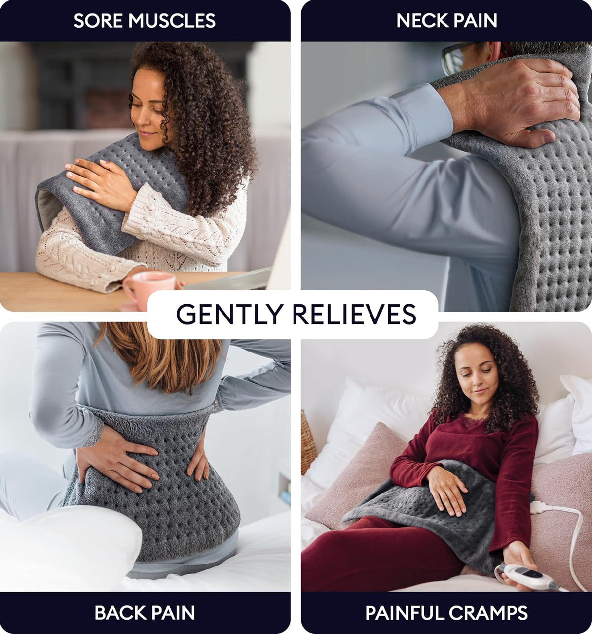GENIANI Electric Heating Pad for Back Pain & Cramps Relief, Electric Throw, Self Care Gifts for Women, Heating Pad for Neck & Shoulder, Machine Washable Microplush, Auto Shut Off (12"x24", Tabby Gray)