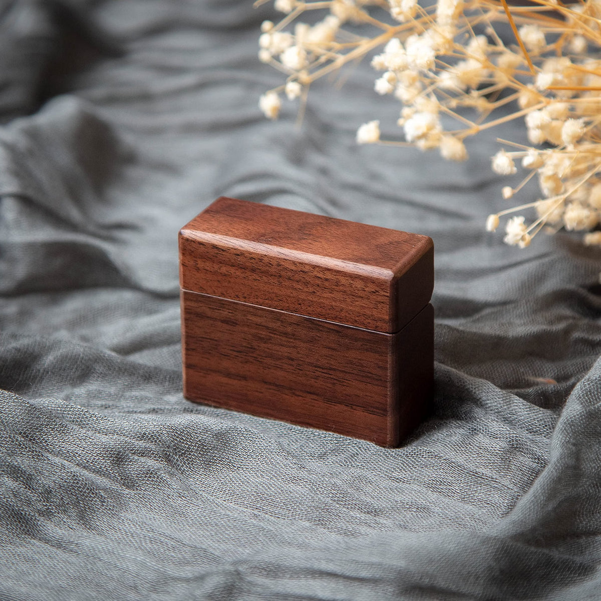 MUUJEE Slim Secret Wood Ring Box, Engraved Walnut Ring Holder for Engagement Proposal, Wedding Ceremony & Ring Bearer Gift, Rustic Brown
