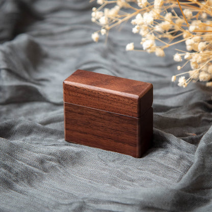 MUUJEE Slim Secret Wood Ring Box, Engraved Walnut Ring Holder for Engagement Proposal, Wedding Ceremony & Ring Bearer Gift, Rustic Brown