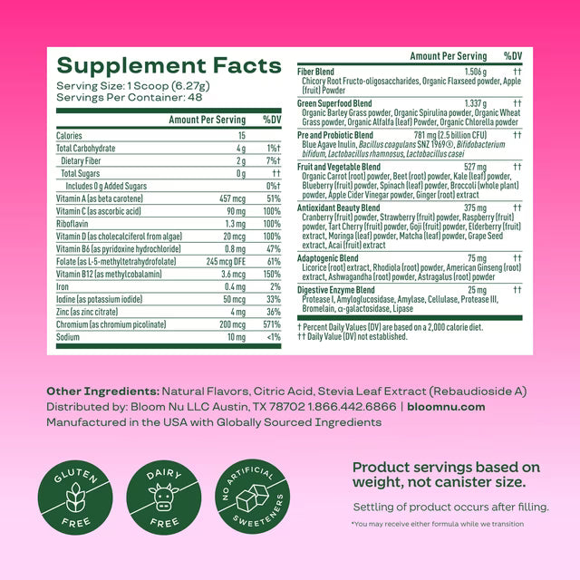 Bloom Nutrition Greens & Superfoods Powder, Shirley Temple, 48 Servings