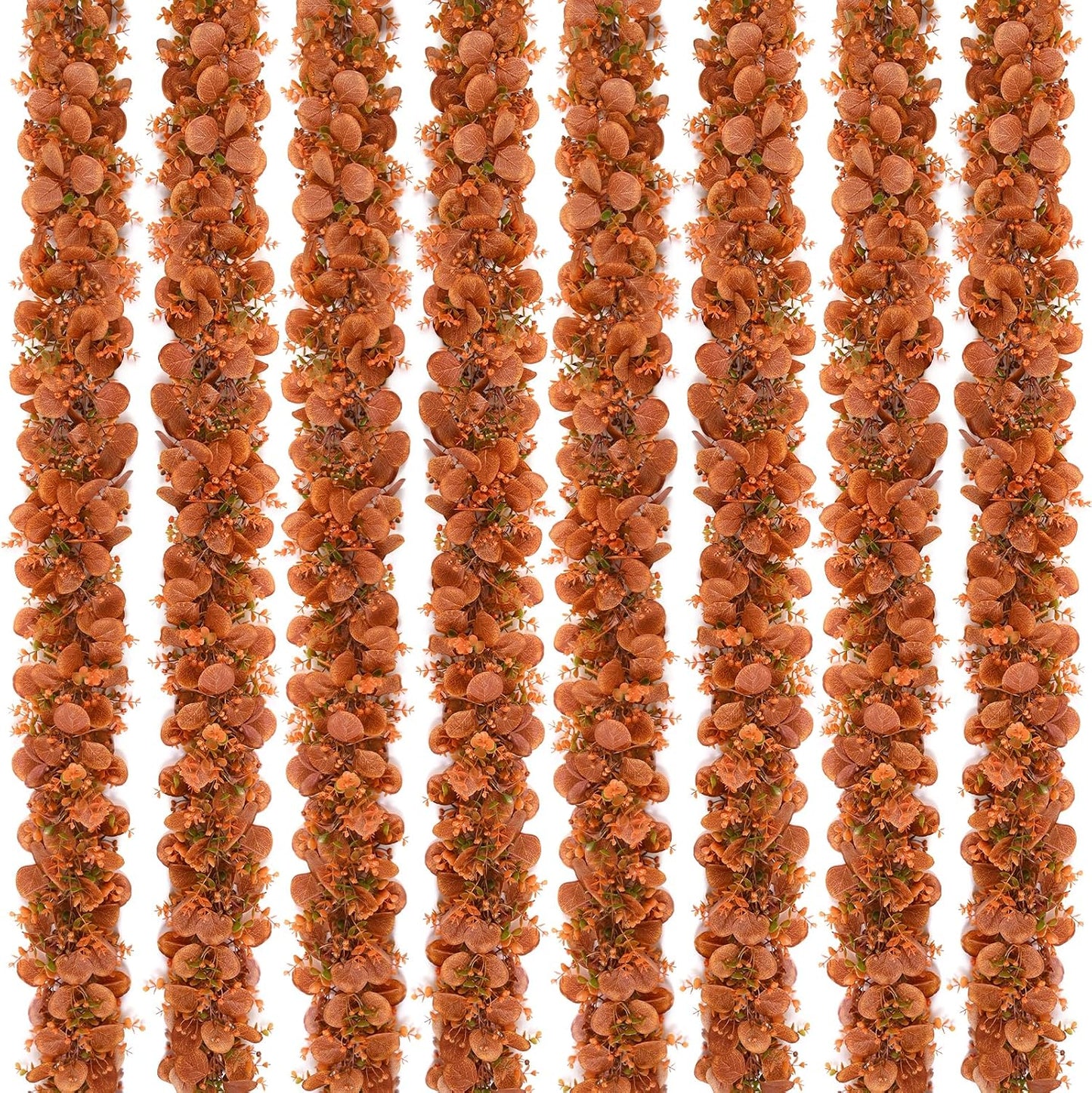 8Pack Eucalyptus Garland, Fall Artificial Eucalyptus Garland with Flowers