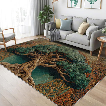 Tree of Life Area Rug for Bedroom, Viking Celtic Knot Washable Rugs, 8x10 Rug for Living Room, Non Slip & Soft Low Pile & Stain Resistant Large Carpet, Botanical Home Decor Gifts
